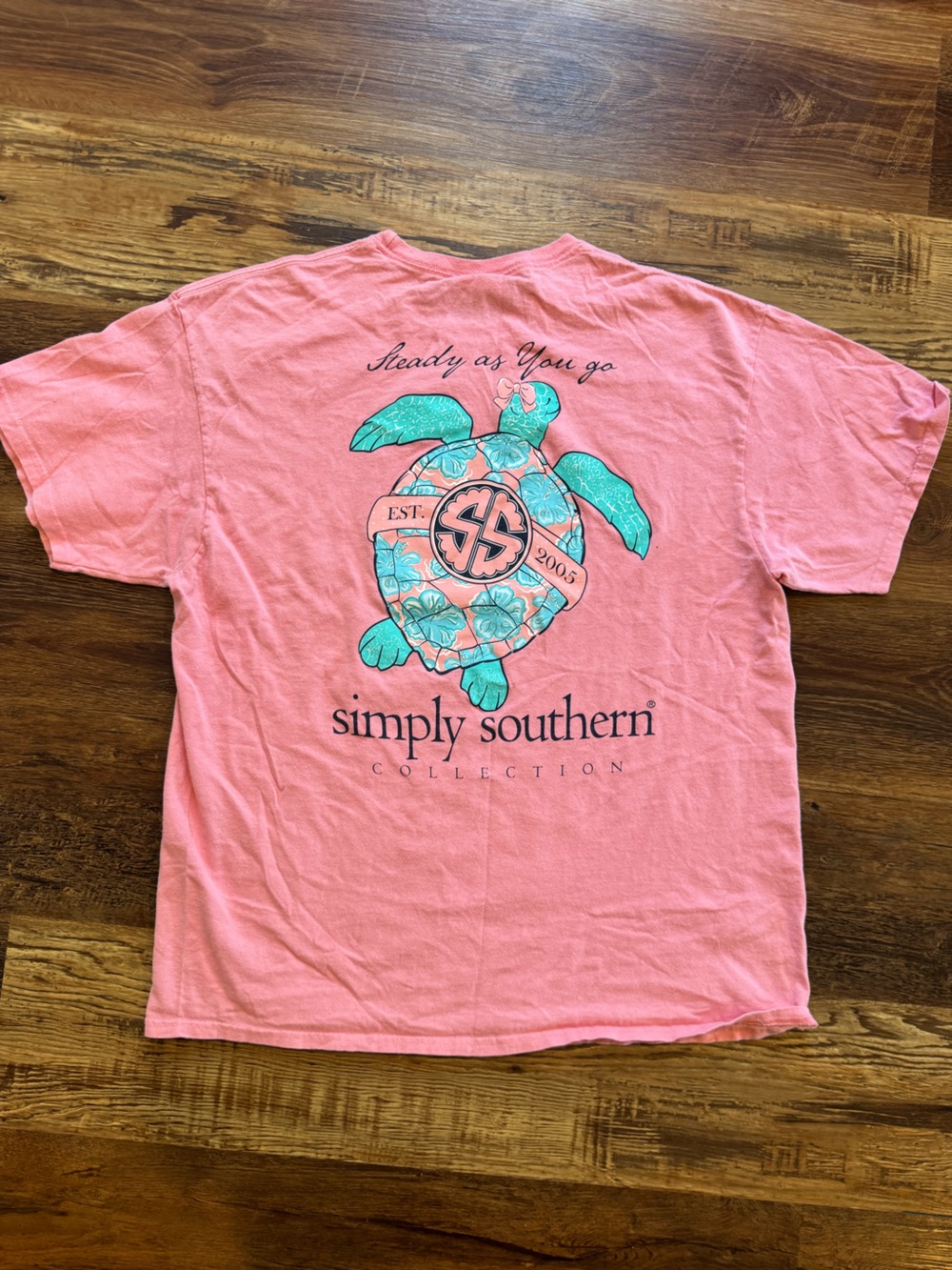 Simply Southern Pink Tee with Turquoise Floral Turtle Graphic